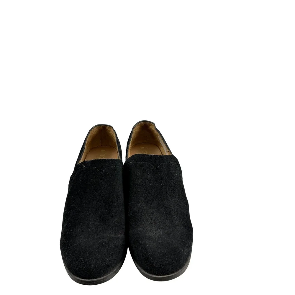 TOMS Shaye Black Suede Slip On Booties Block Heel Womens Sz 8 Minimalist Casual